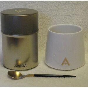 AVEDA Ceramic Tea Set - Logo Cup Spoon & Tea Canister LIMITED EDITION in Box